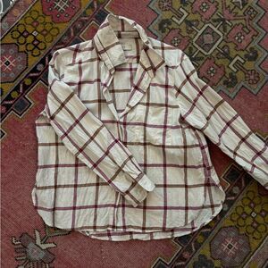 Loft Women’s Plaid Button-Up Shirt fall colors, size medium